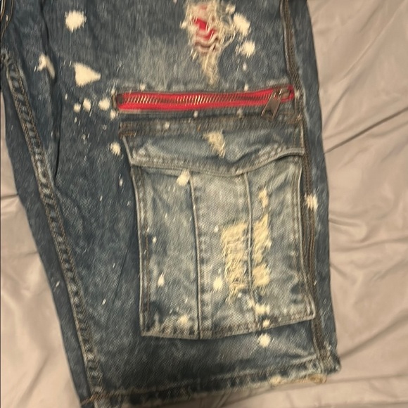 Blue Distressed Cargo Shorts Vintage Style - Picture 2 of 9